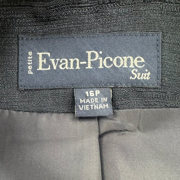Evan Picone Blazer Navy Blue  16 Petite 3/4th Sleeves‎ Lined buttons Polyester - Picture 5 of 11